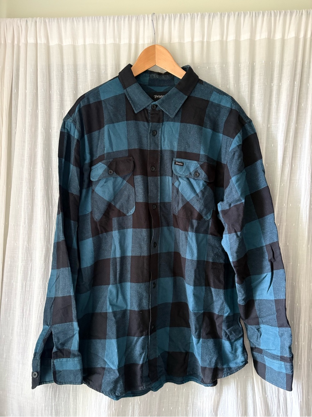 Brixton Teal and Black Plaid Button-Down Shirt